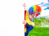 Clown holding a blank sign