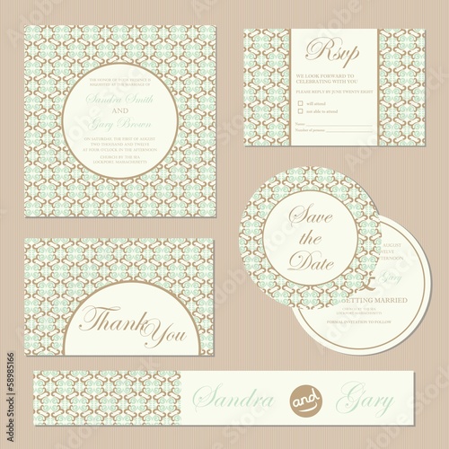 Set of vintage floral wedding invitation cards
