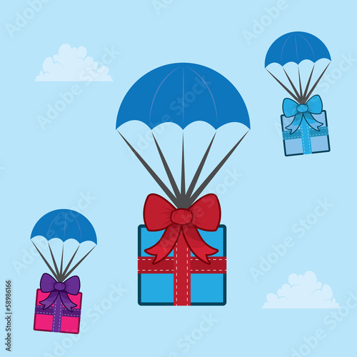 Parachuting gifts floating through the sky