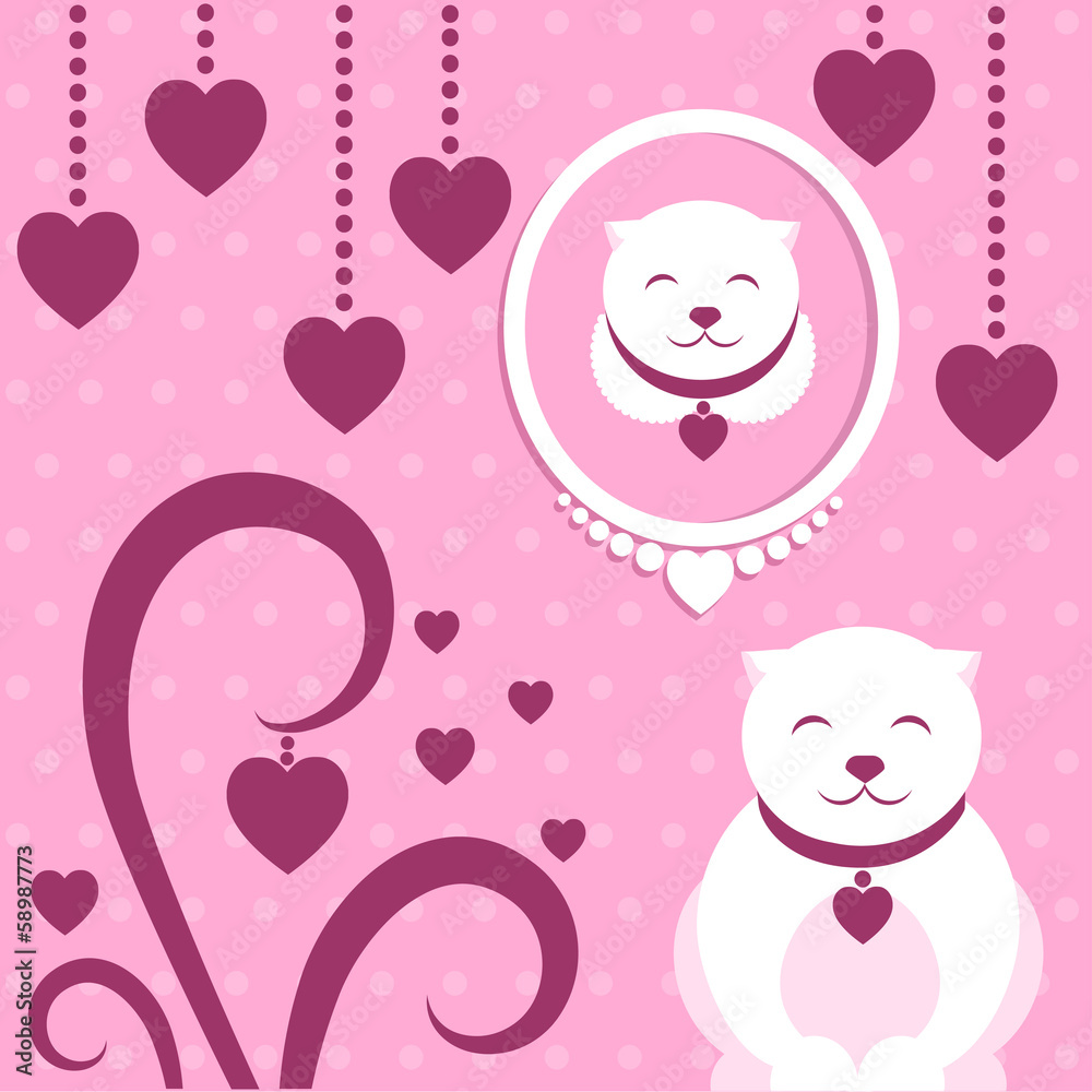vector illustration with cats in pink vector illustration with cats in pink