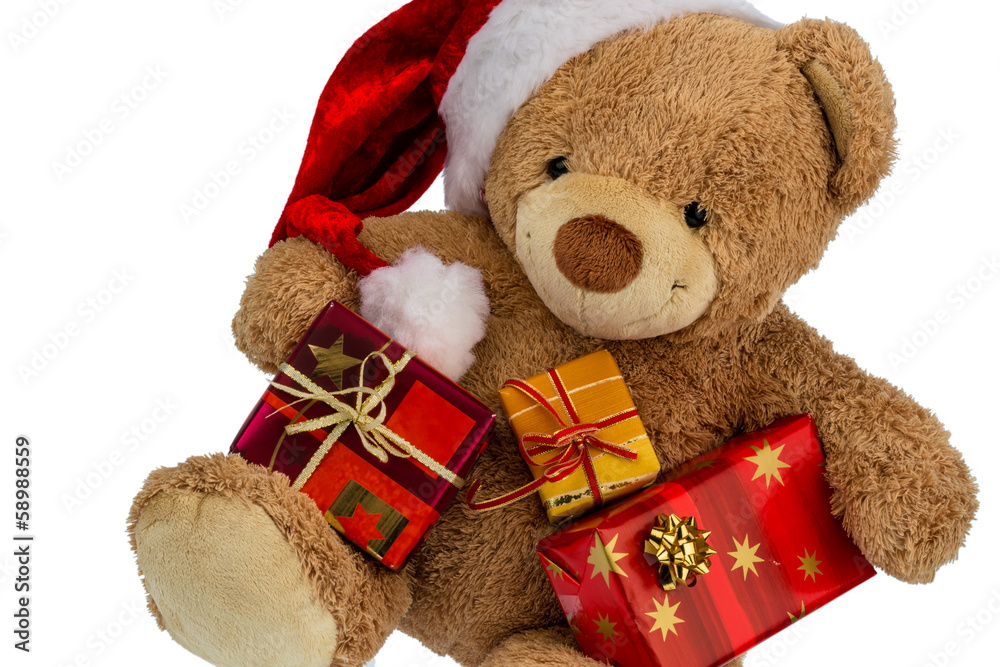 Teddybär mit Weihnachtsgeschenken Teddybär mit Weihnachtsgeschenken