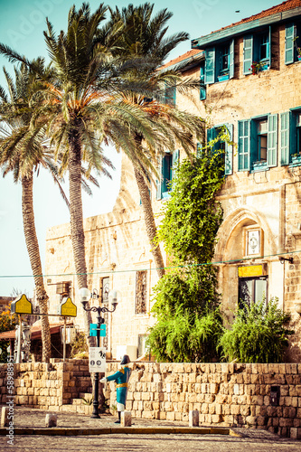 House with palms in Jaffa,southern oldest part of Tel Aviv,Jaffa