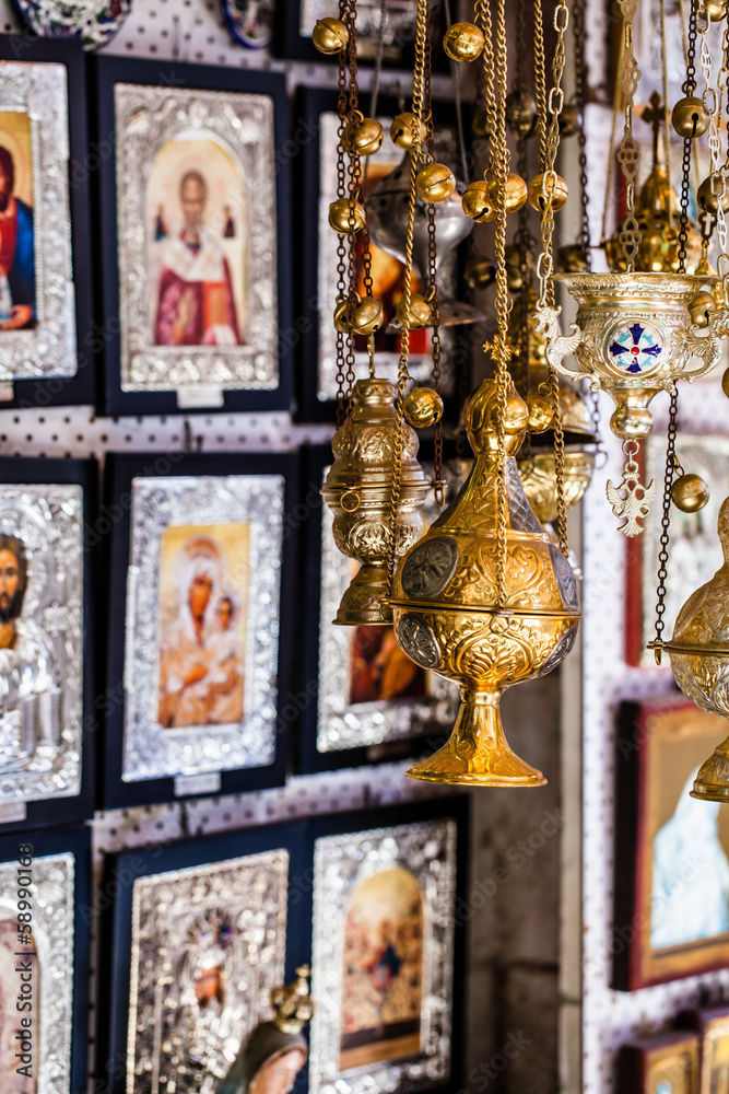 Fototapeta premium Shop with religion souvenir at the old city of Jerusalem