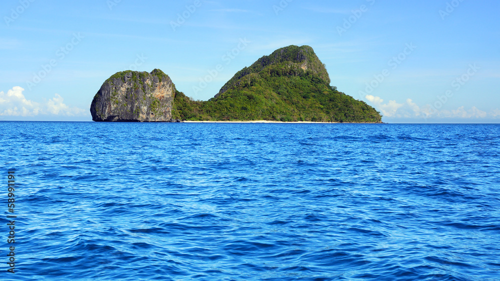 Sea landscape with Helicopter island. El Nido, Philippines