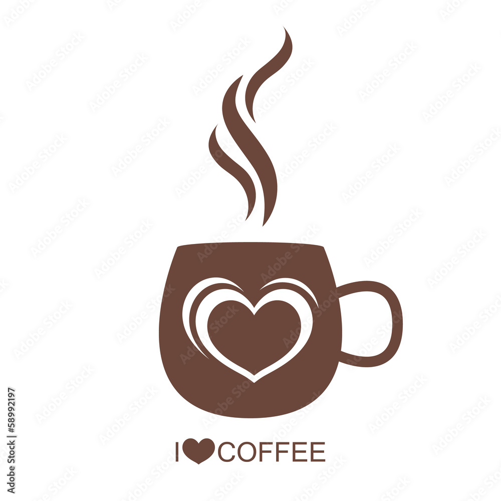 Coffee cup with heart vector on isolated white background Coffee cup with heart vector on isolated white background