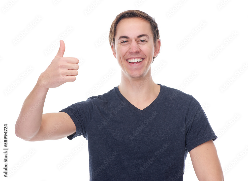 Close up portrait cheerful young man with thumbs up Close up portrait cheerful young man with thumbs up