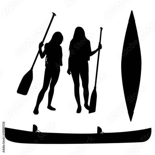 Girls and canoe silhouettes