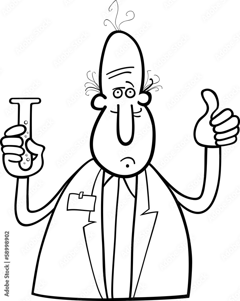 scientist with vial coloring page