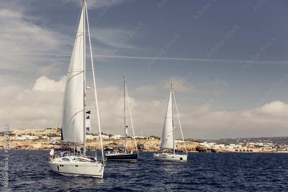 Sailing ship yachts with white sails Sailing ship yachts with white sails