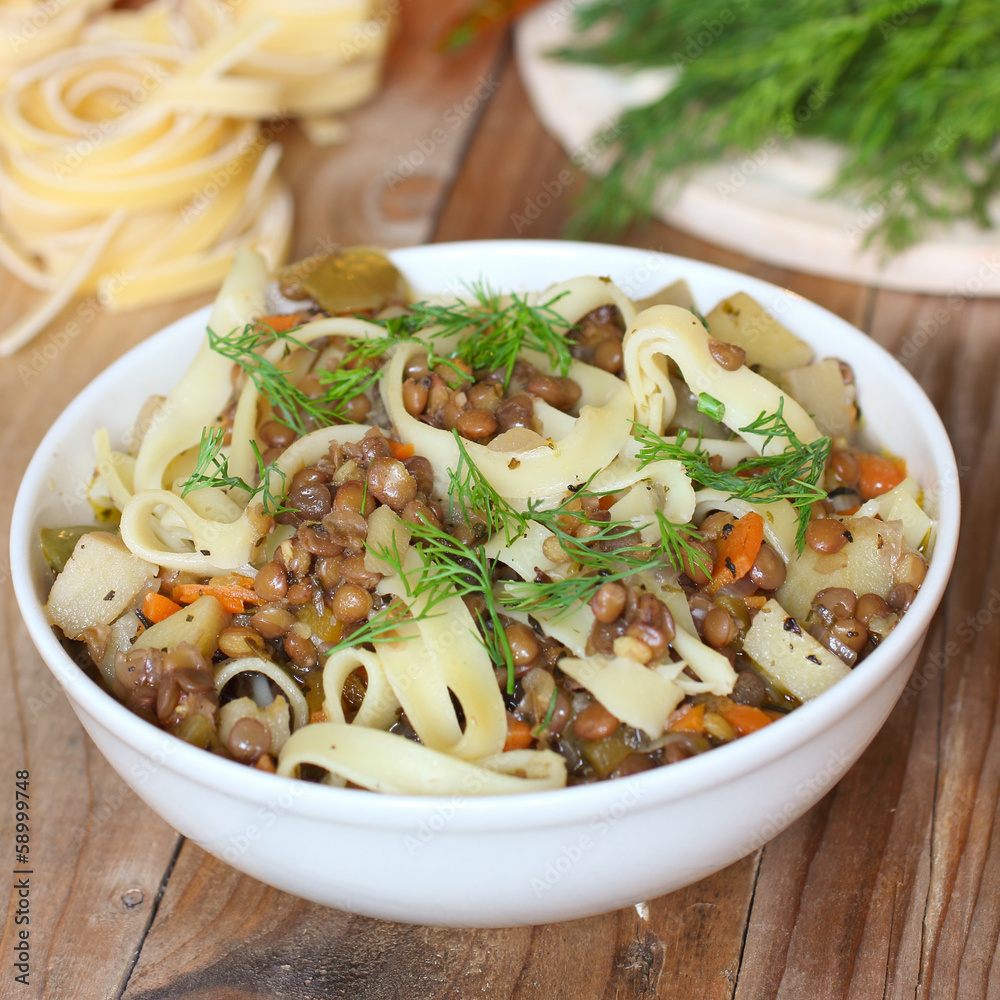 Italian pasta with lentils and vegetables Italian pasta with lentils and vegetables