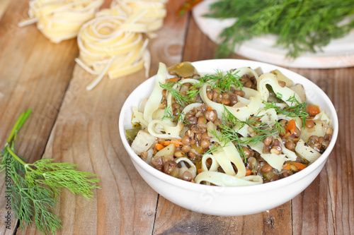 Fettuccine with lentils