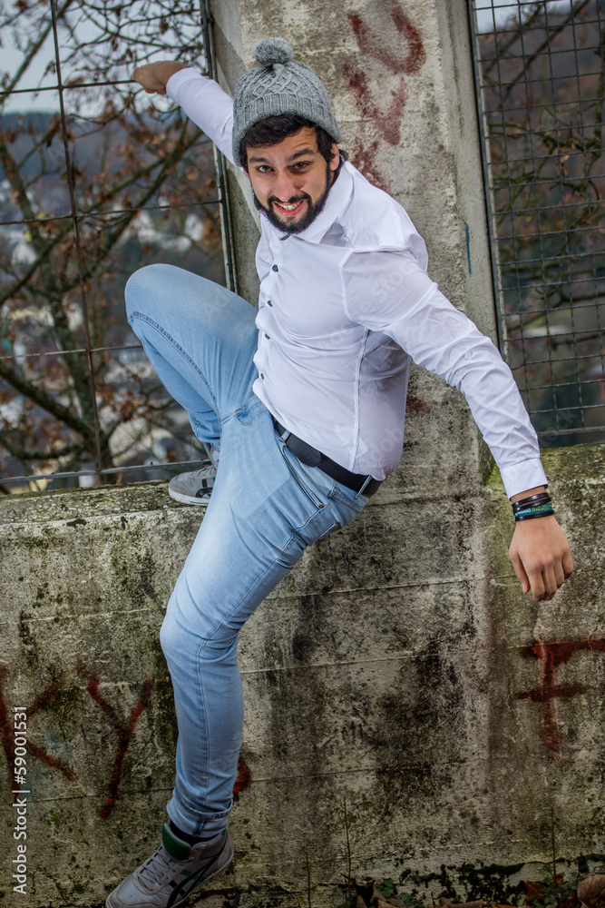 beard man making a crazy pose beard man making a crazy pose