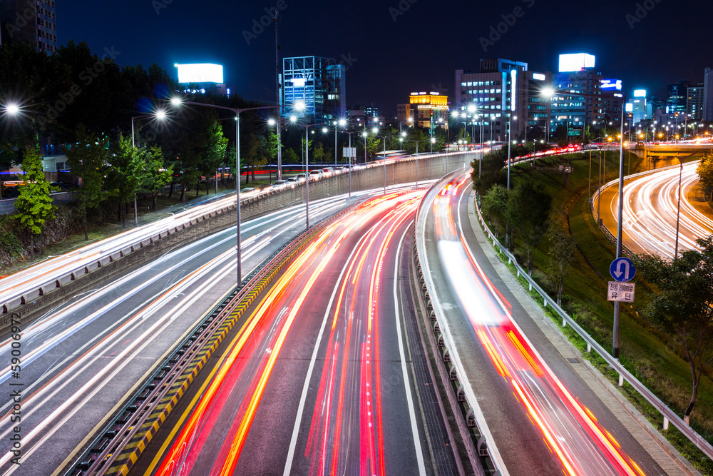 Seoul with highway at night