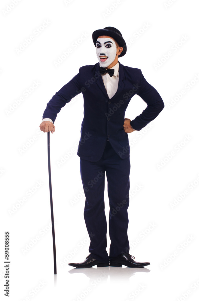 Personification of Charlie Chaplin on white Personification of Charlie Chaplin on white
