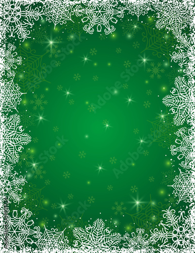 green background with  frame of snowflakes, vector