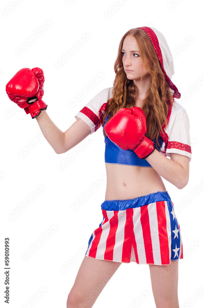 Woman boxer in uniform with US symbols Woman boxer in uniform with US symbols