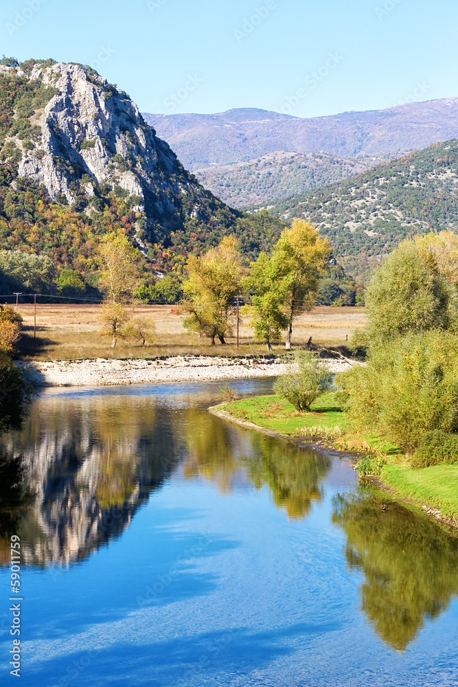 View of Nestos river and landscape on autumn View of Nestos river and landscape on autumn