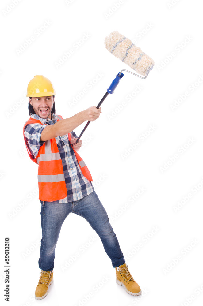 Painter with roller isolated on the white Painter with roller isolated on the white