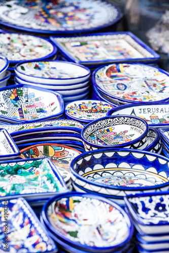 Traditional ceramic in local Israel market.