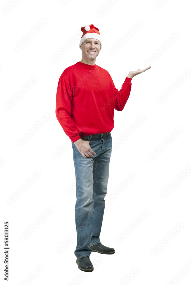 Smiling christmas man wearing a santa hat isolated on the white Smiling christmas man wearing a santa hat isolated on the white