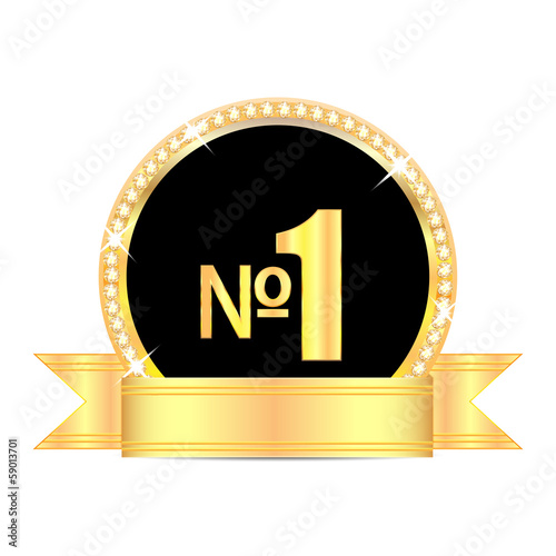 medal with number one and golden ribbon isolated on white backgr