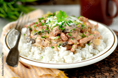 Pork stroganoff with sour cream photo