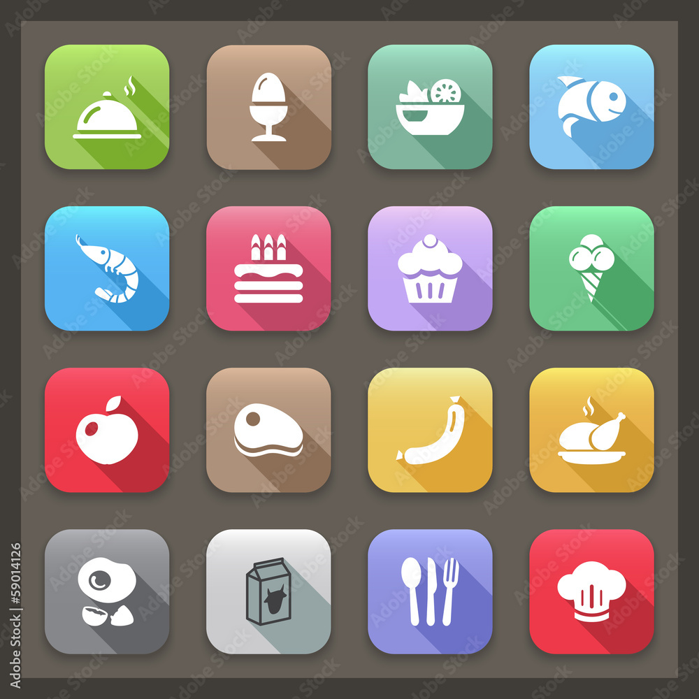 flat food icons with shadow flat food icons with shadow