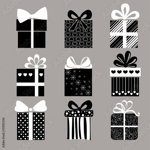 The set of vector black and white gifts