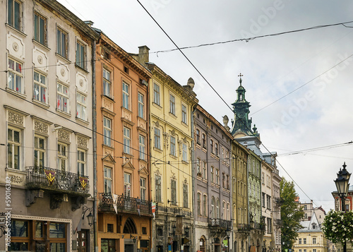 houses on a market square in Lviv