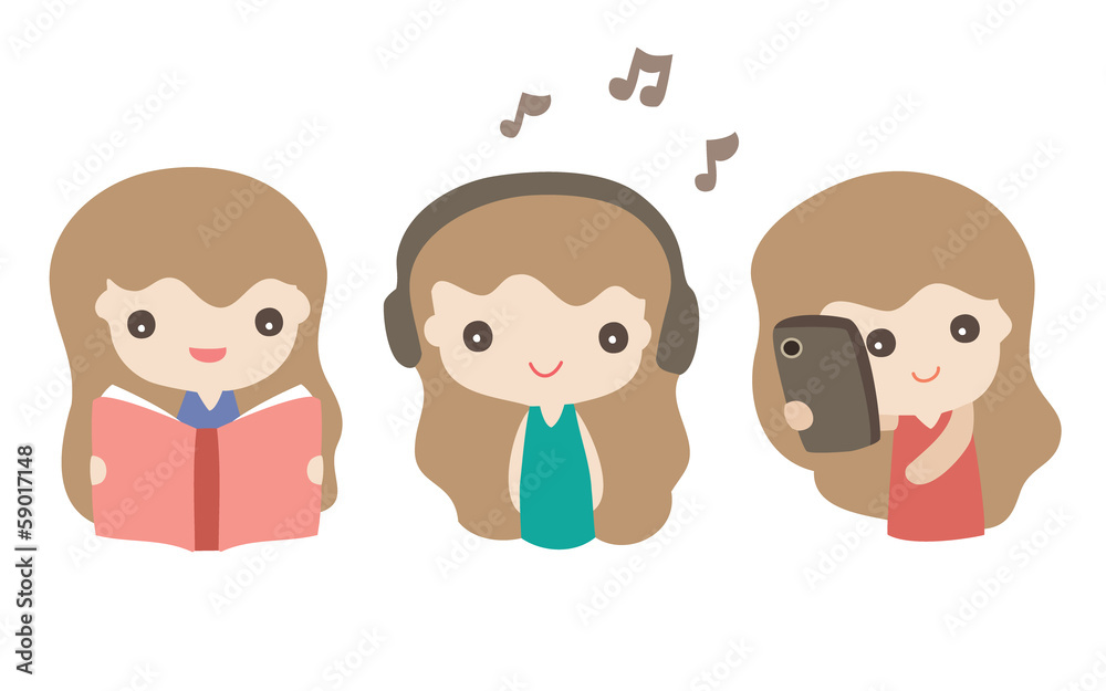 Set of cartoon girl characters, Vector illustration Set of cartoon girl characters, Vector illustration