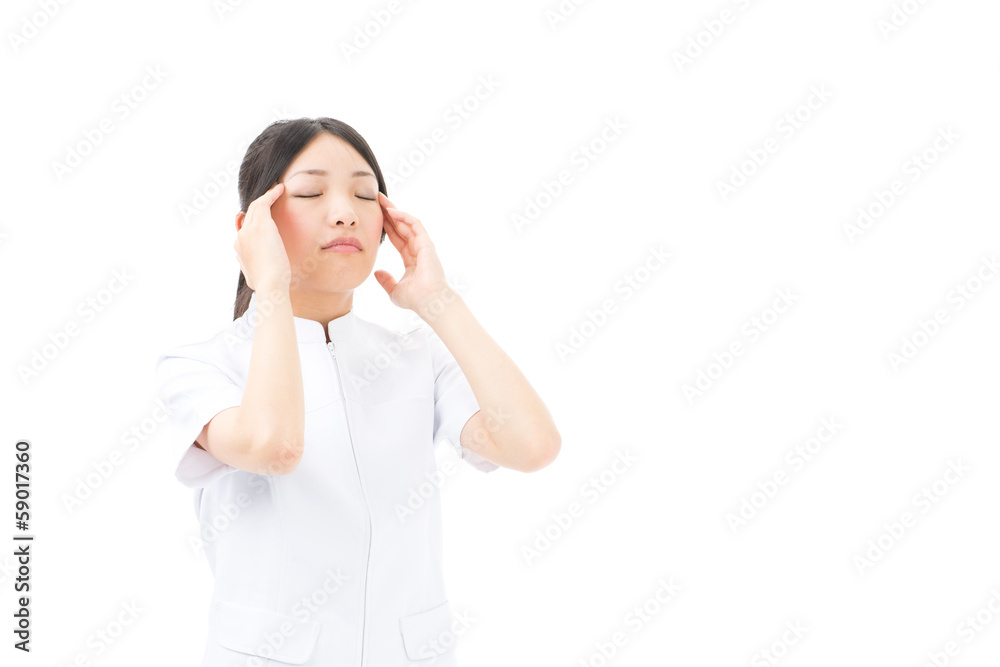 young asian nurse thinking on white background young asian nurse thinking on white background
