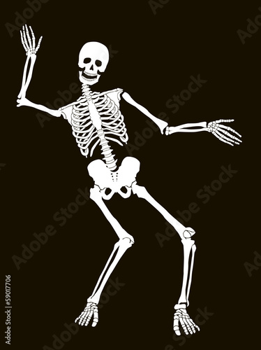 Funny vector skeleton isolated over black. Halloween design