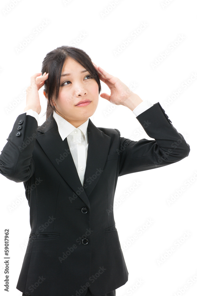 asian businesswoman thinking on white background asian businesswoman thinking on white background