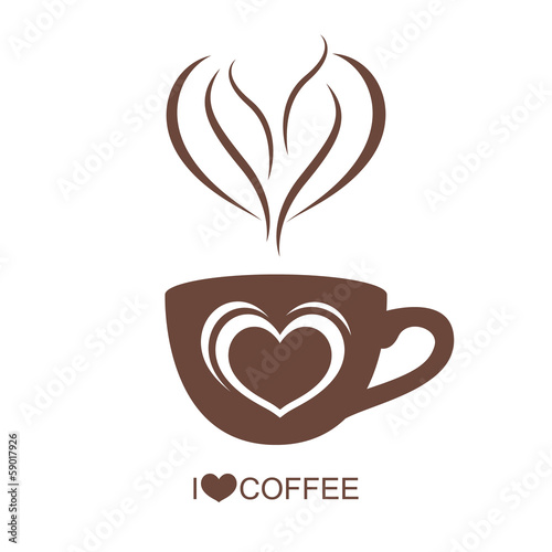 Coffee cup with heart vector on isolated white background