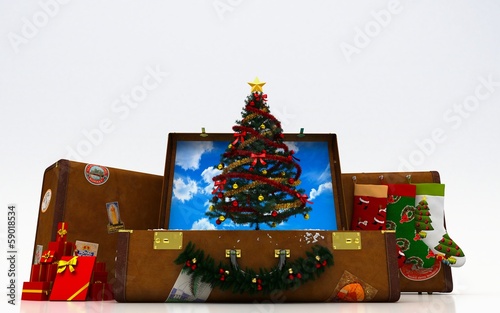 Natale, regali, ferie, neve, viaggiare, valigie, turismo, 3d photo