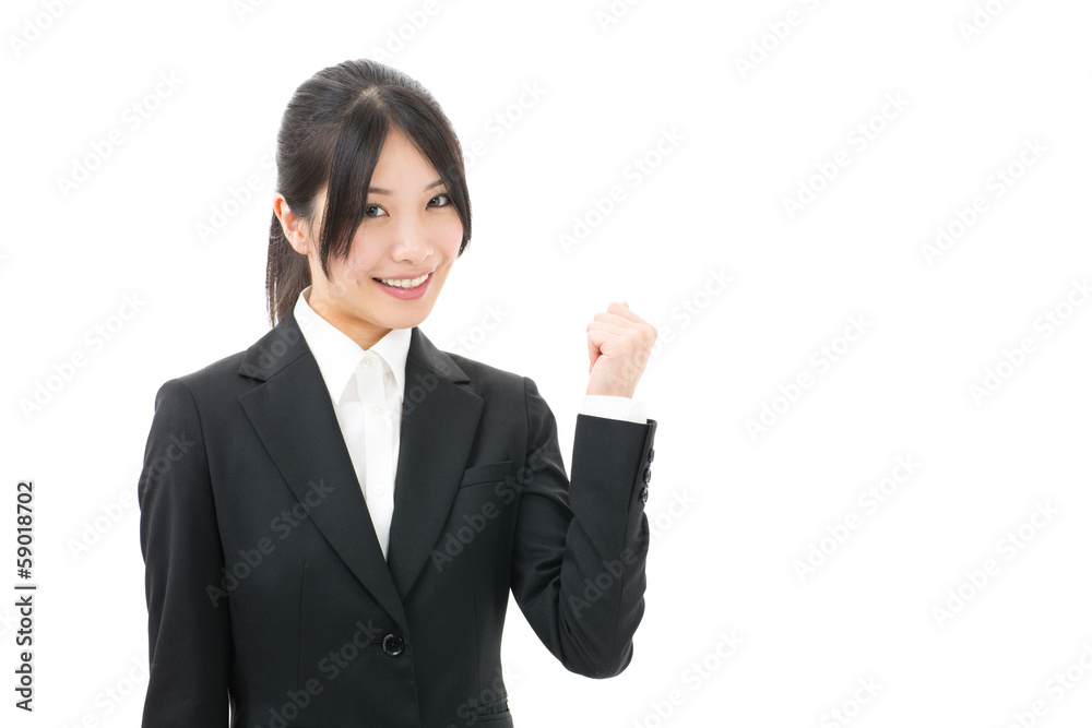 asian businesswoman cheering on white background asian businesswoman cheering on white background