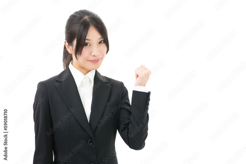 asian businesswoman cheering on white background asian businesswoman cheering on white background