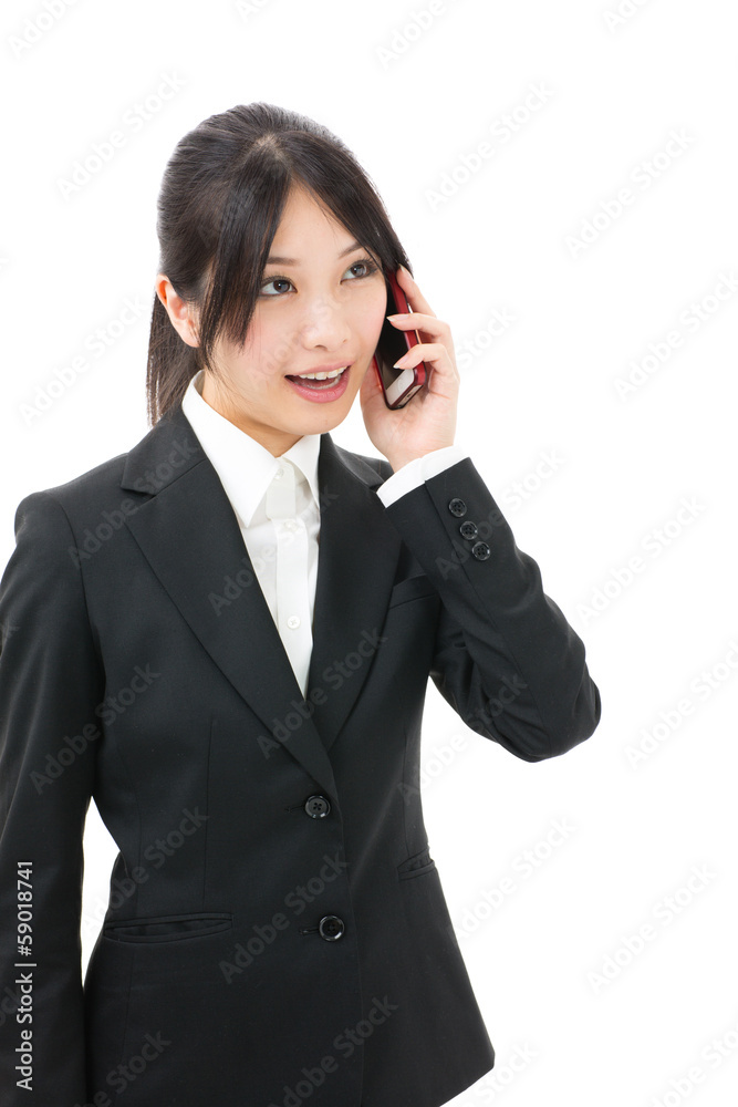 asian businesswoman using smart phone on white background asian businesswoman using smart phone on white background