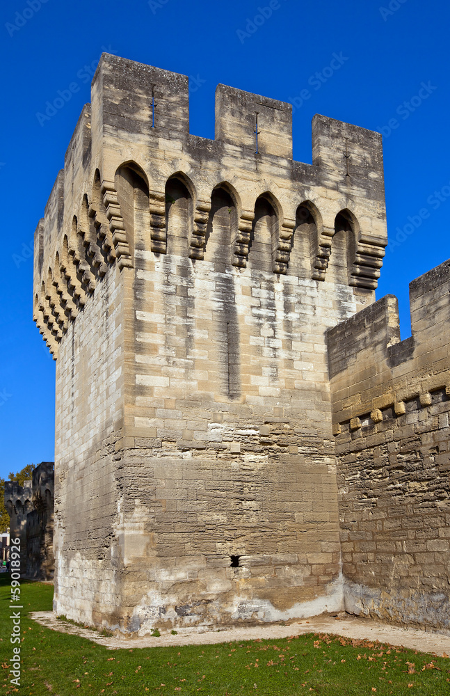 Tower of town fortifications (XIV c.) in Avignon, France