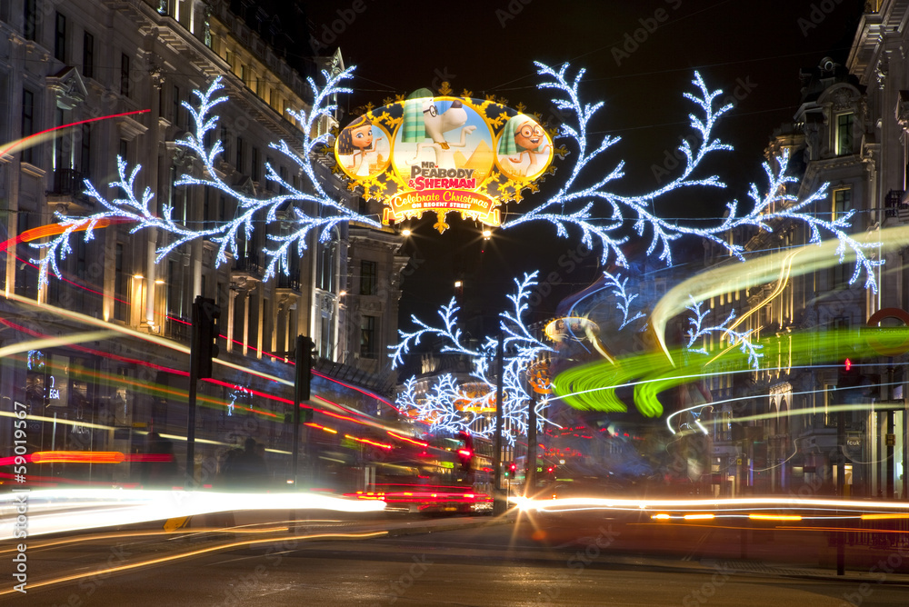 London Christmas Lights on Regent Street - obrazy, fototapety, plakaty 