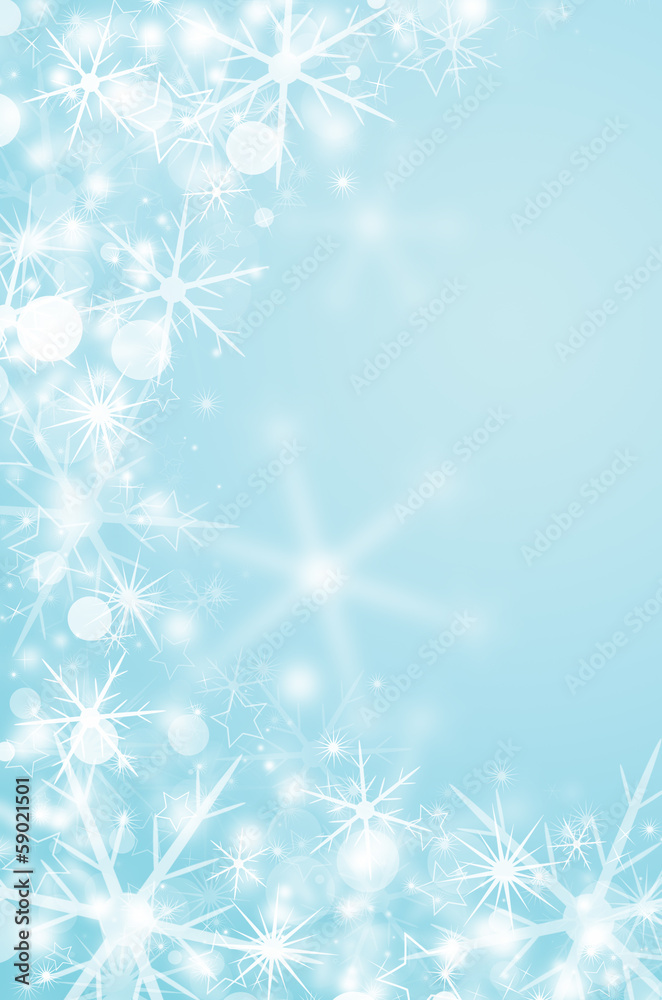 Decorative blue christmas background with bokeh lights