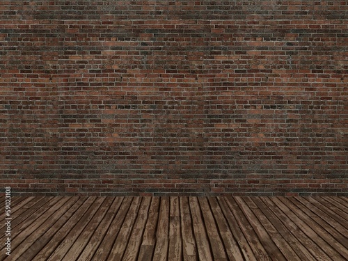 old brick wall and wood floor,3d 