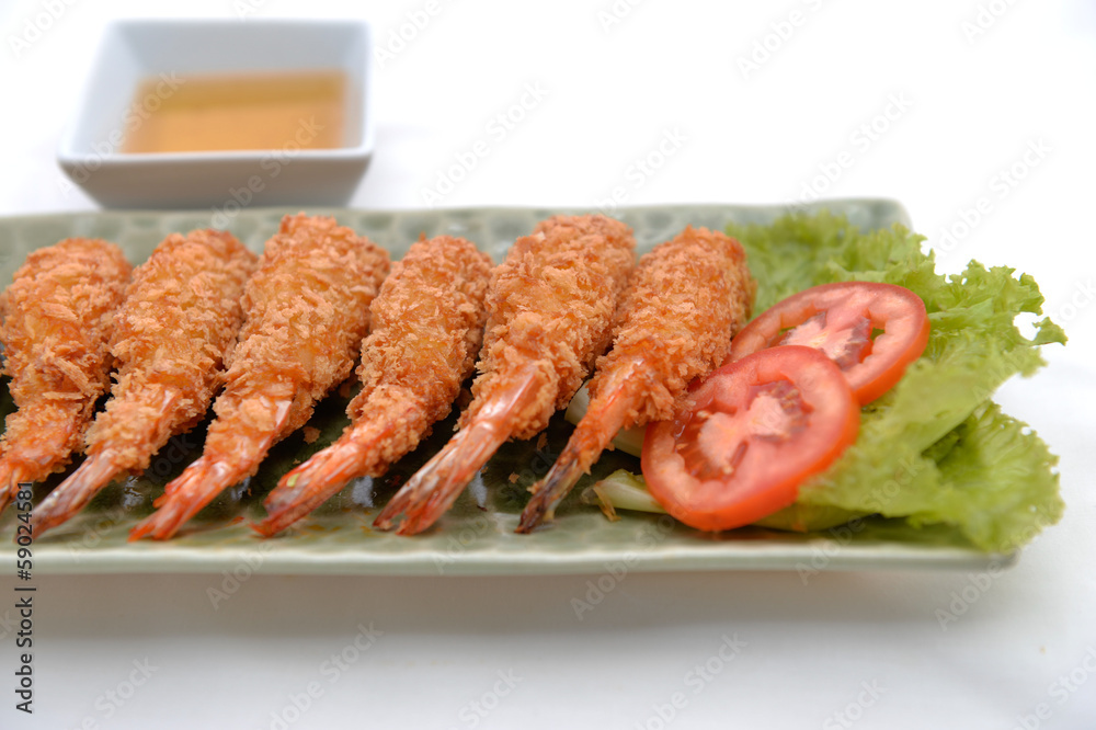fried prawns on white background fried prawns on white background