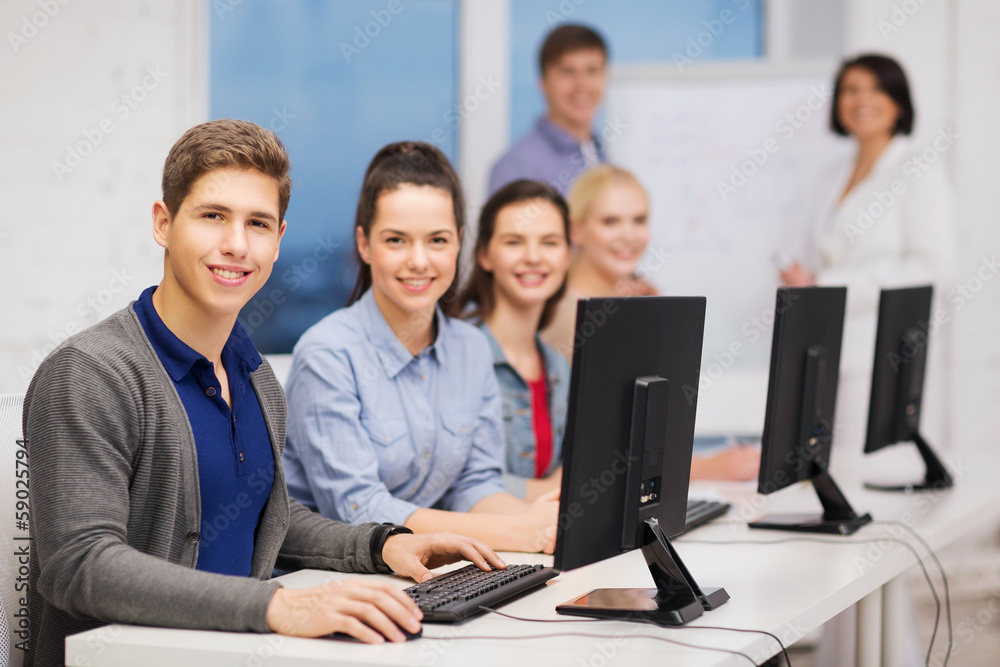 students with computer monitor at school students with computer monitor at school