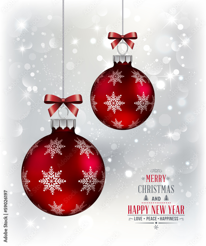 Merry Christmas and Happy New Year Background with balls Merry Christmas and Happy New Year Background with balls