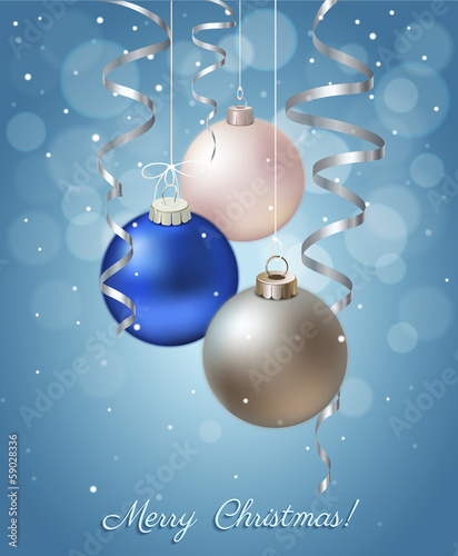 Christmas Background with Balls and Ribbons