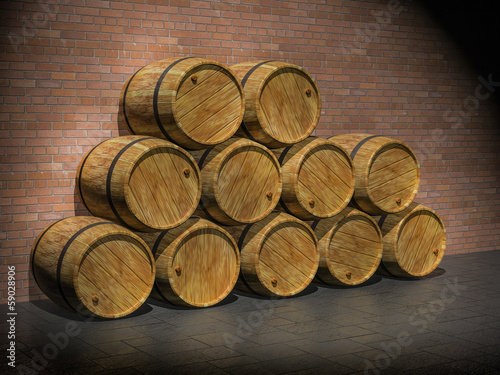 wooden oak barrels. 3D render