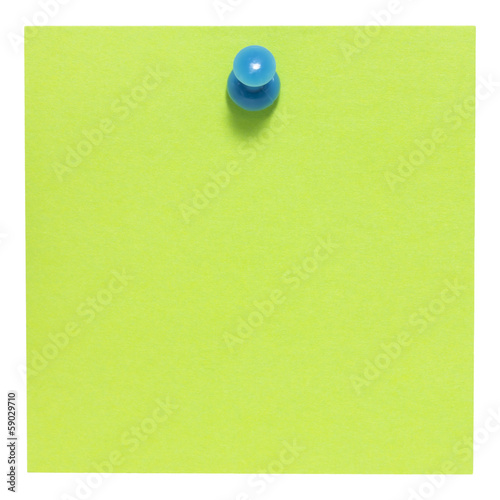 Flat green square sticky note, with a blue pin