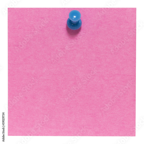 Flat pink square sticky note, with a blue pin