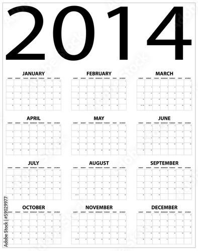 Basic 2014 calendar on black and white